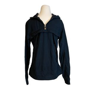 Helly Hansen M Cotton Navy Long Sleeve Pullover Hood Pocket Vented Activewear